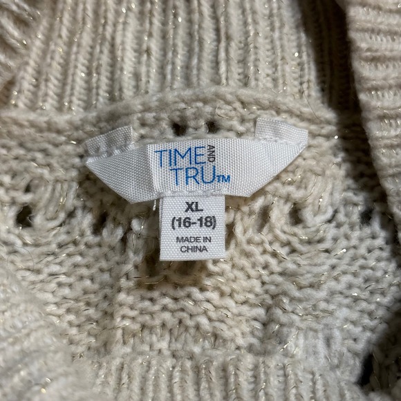 Time and Tru Women Cream Cable Knit Mock Neck Sweater Metallic Thread XL - Picture 4 of 4
